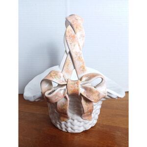 Studio Nova Ceramic Basket W/Braided Colored Handle and Bow accent - Portugal